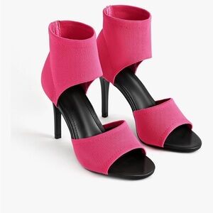 Peep Toe Stiletto Heeled Sandals Women 3 Inch Sexy Stretch Knit Open Toe Heels